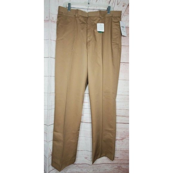L.L. Bean WF Dress Chino Plain Front Classic Fit Men Dark Khaki Size 35 Pants - Picture 3 of 12